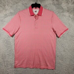 Lands End Polo Shirt Mens Medium Tall Pink Gingham Traditional Fit Cotton